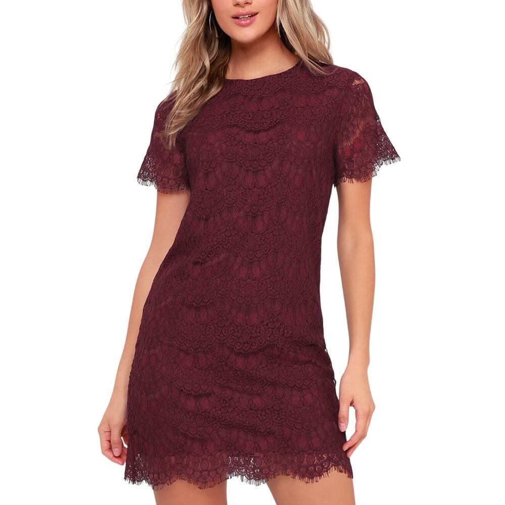 Lulu's NWT Take Me to Brunch Burgundy Maroon Lace Shift Dress Dainty Feminine